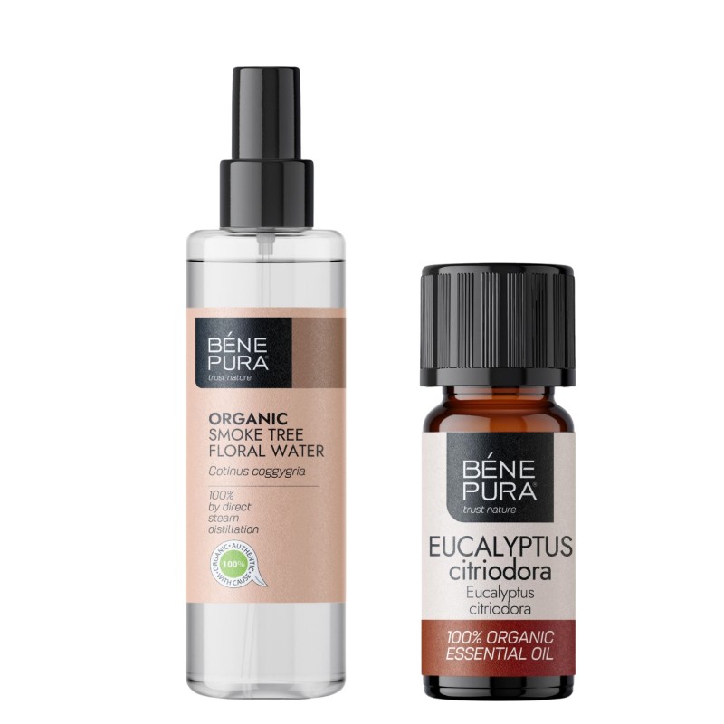 Bio Škumpy vlasatej Kvetová voda a Bio Eukalyptus Citriodora Esenciálny olej - GMC