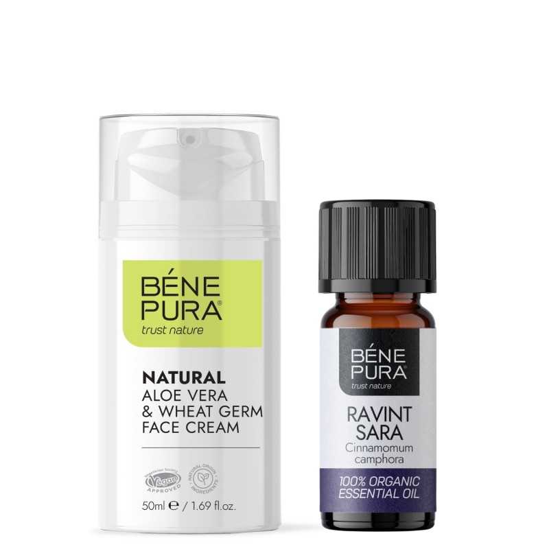 Aloe Vera krém na tvár a Bio Ravintsara Esenciálny olej - 