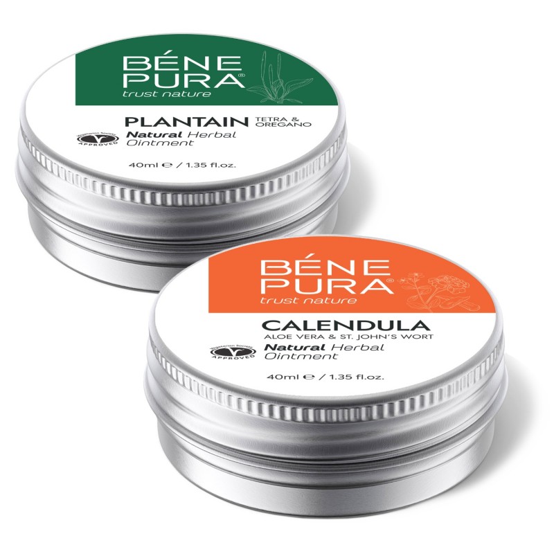Masť na Svrbenie Pokožky s Plantain a Masť na Popáleniny a Rany s Nechtíkom, Aloe Vera a Lubovníkom Bodkovaným - GMC