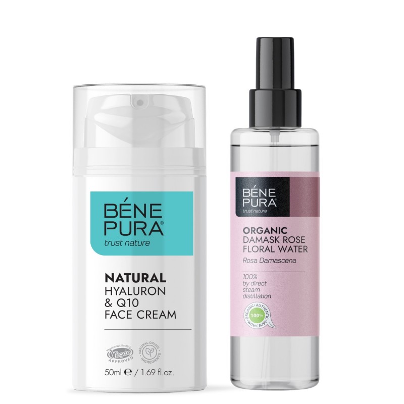 Hyaluron & Q10 krém na tvár a Bio Damašská Ruža Ružová voda - GMC