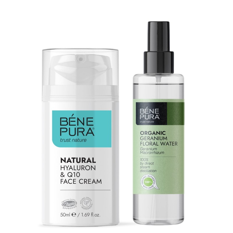 Hyaluron & Q10 krém na tvár a Bio Gerániová Kvetová voda - GMC
